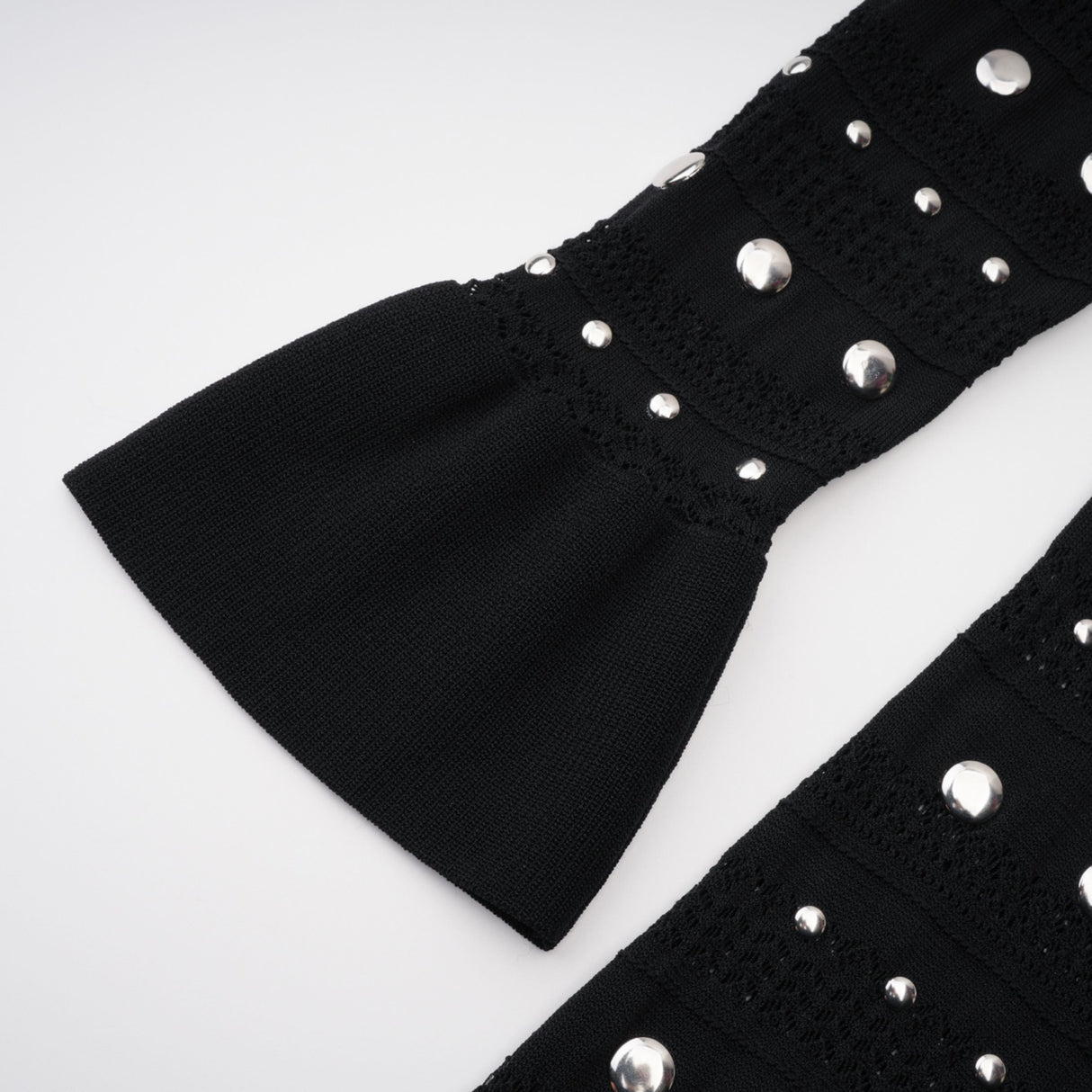 Aurohaya Chloé Black Long Sleeve Studded Crochet Knit Midi dress