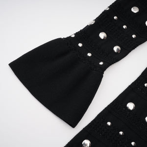 Aurohaya Chloé Black Long Sleeve Studded Crochet Knit Midi dress