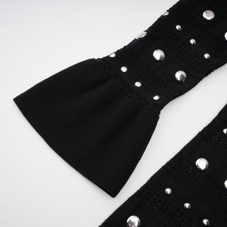 Aurohaya Chloé Black Long Sleeve Studded Crochet Knit Midi dress