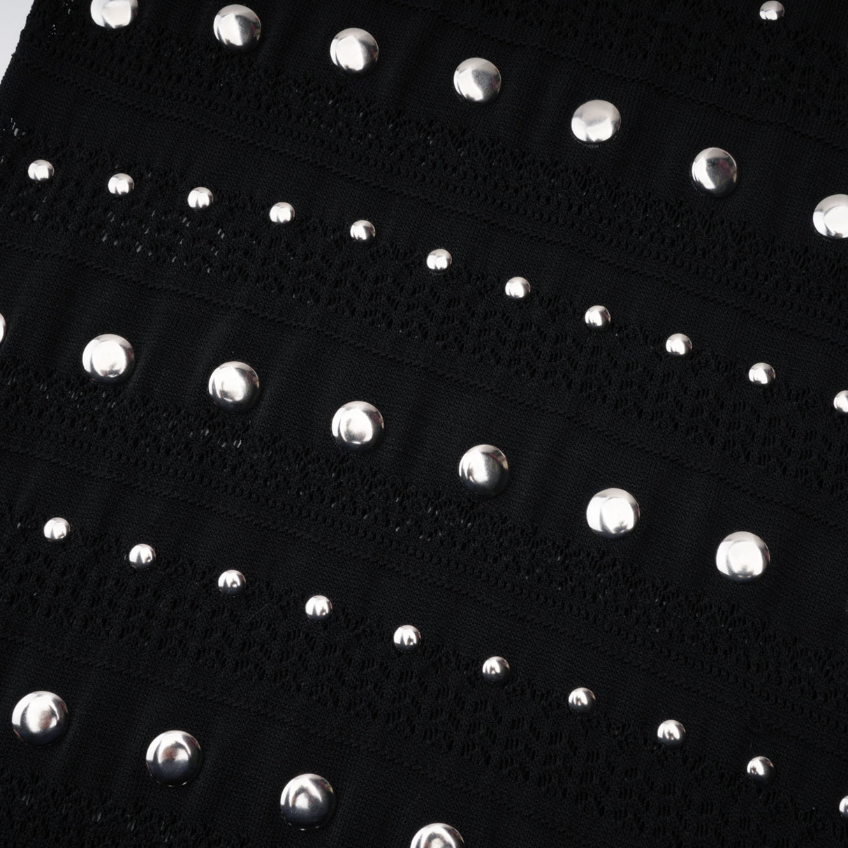 Aurohaya Chloé Black Long Sleeve Studded Crochet Knit Midi dress