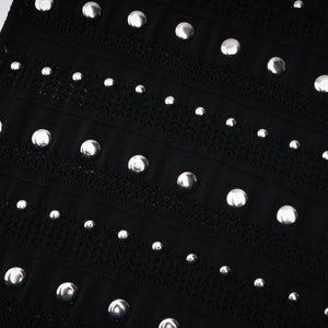 Aurohaya Chloé Black Long Sleeve Studded Crochet Knit Midi dress