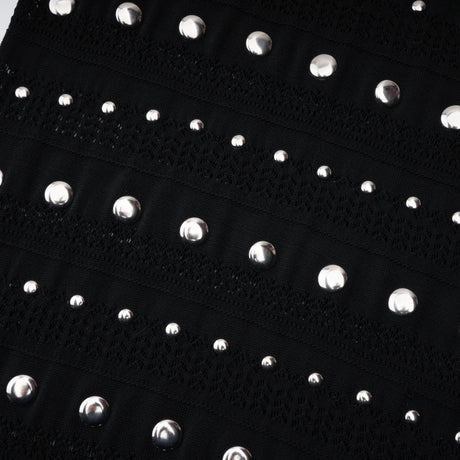 Aurohaya Chloé Black Long Sleeve Studded Crochet Knit Midi dress