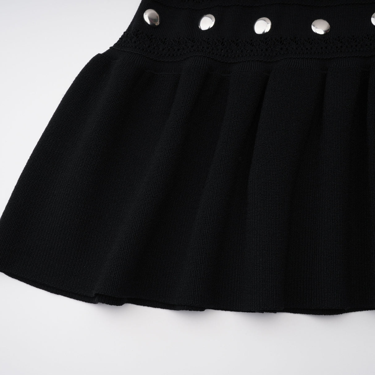 Aurohaya Chloé Black Long Sleeve Studded Crochet Knit Midi dress