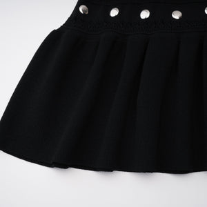 Aurohaya Chloé Black Long Sleeve Studded Crochet Knit Midi dress