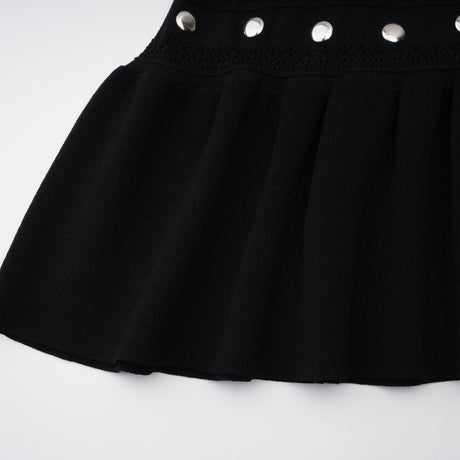 Aurohaya Chloé Black Long Sleeve Studded Crochet Knit Midi dress