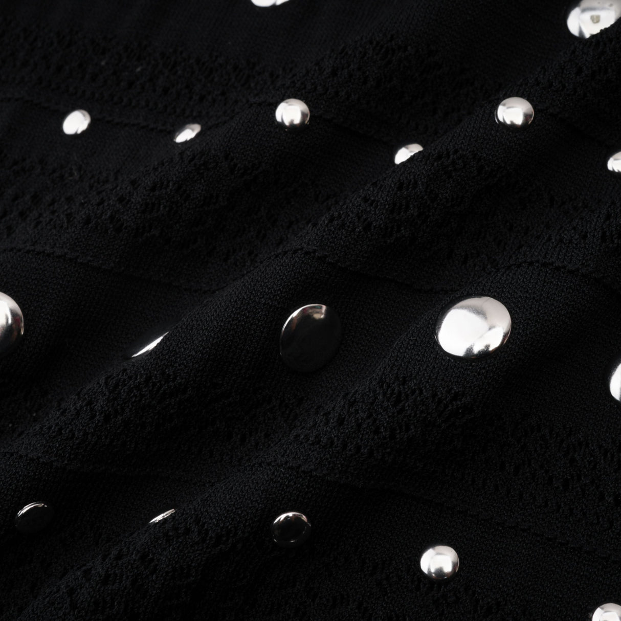 Aurohaya Chloé Black Long Sleeve Studded Crochet Knit Midi dress