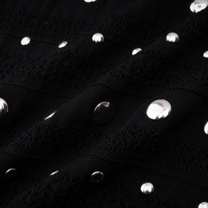 Aurohaya Chloé Black Long Sleeve Studded Crochet Knit Midi dress