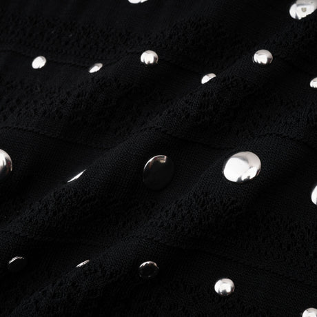 Aurohaya Chloé Black Long Sleeve Studded Crochet Knit Midi dress