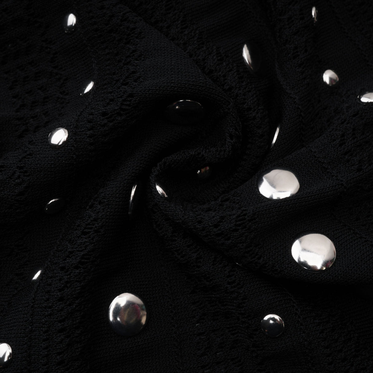 Aurohaya Chloé Black Long Sleeve Studded Crochet Knit Midi dress
