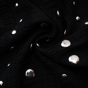 Aurohaya Chloé Black Long Sleeve Studded Crochet Knit Midi dress