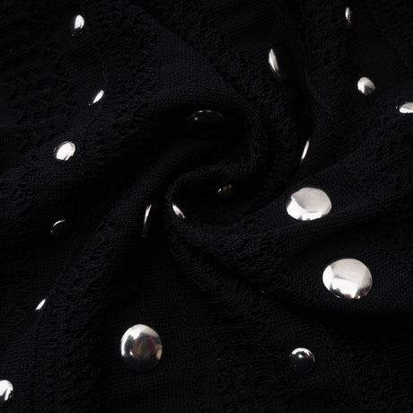 Aurohaya Chloé Black Long Sleeve Studded Crochet Knit Midi dress
