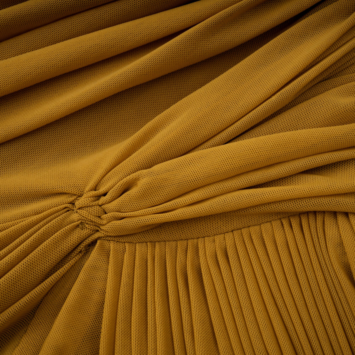 Aurohaya Ludivine ocher off-shoulder cut-out ruched maxi dress