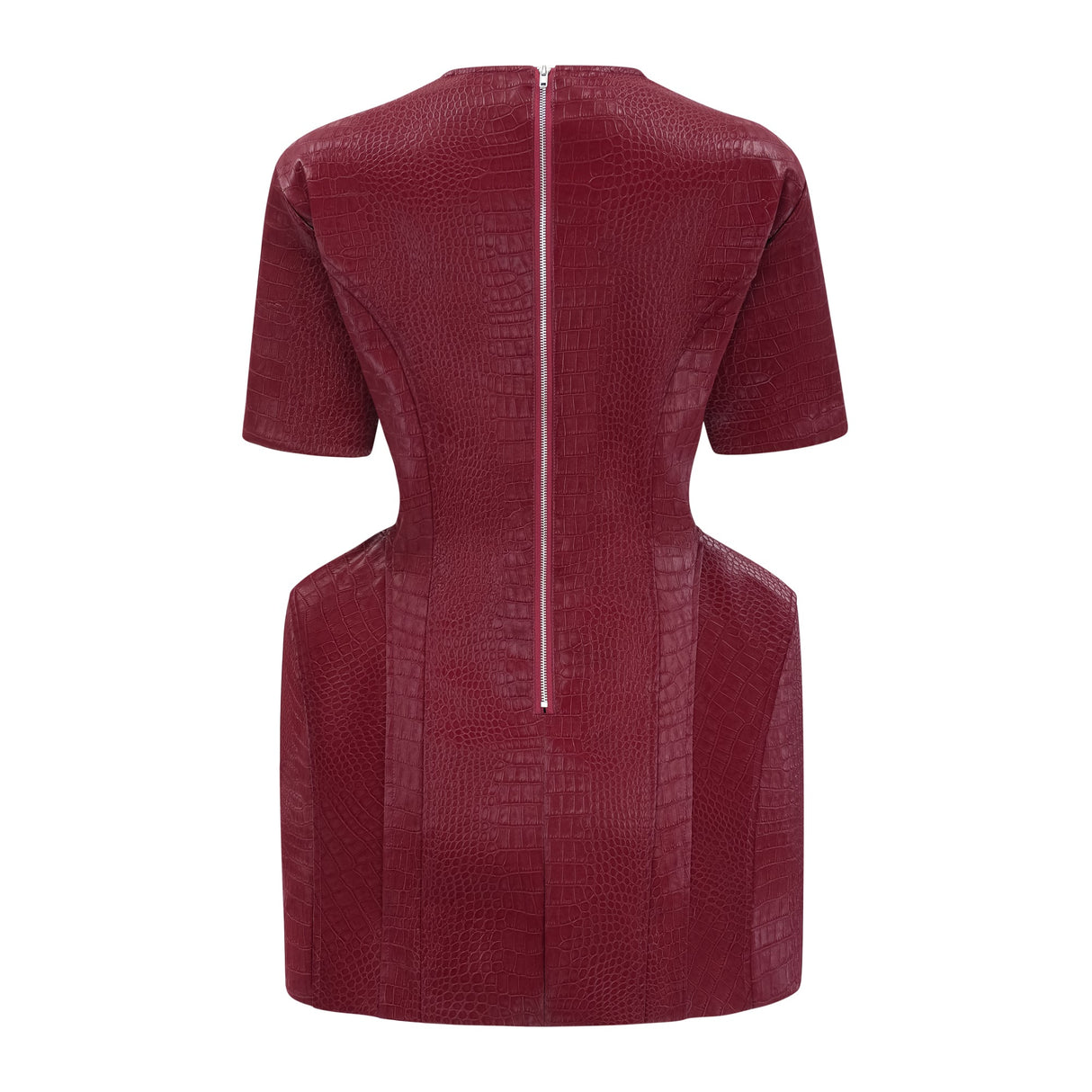 Aurohaya Frankie Red Leather Mini Dress with Decorative Buttons