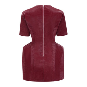 Aurohaya Frankie Red Leather Mini Dress with Decorative Buttons