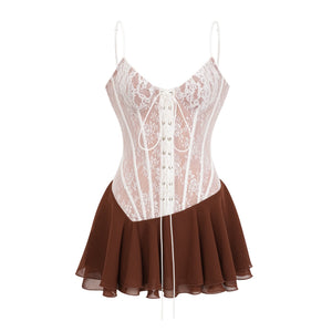 Aurohaya Jacinthe Brown Lace Up Bustier Mini Dress