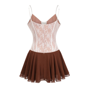 Aurohaya Jacinthe Brown Lace Up Bustier Mini Dress