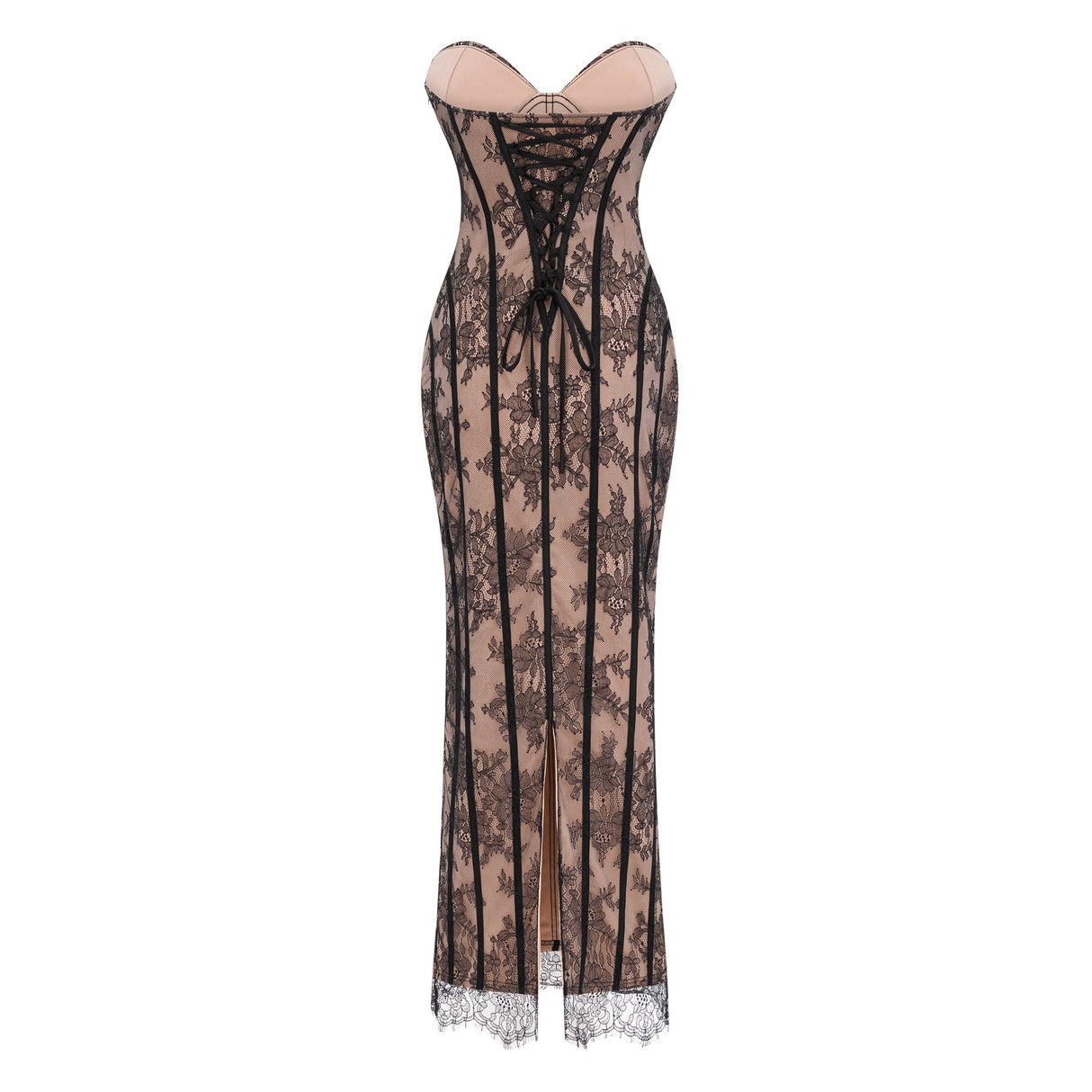 Aurohaya Urszula Black Floral Lace Corset Maxi Dress