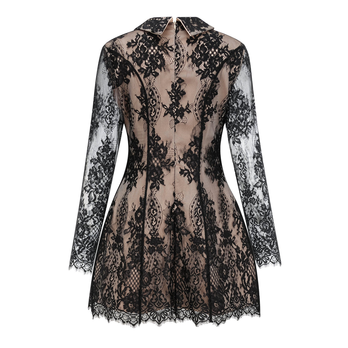 Aurohaya Aleksandra Black Floral Lace Mini Dress