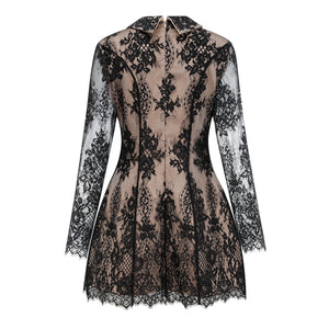 Aurohaya Aleksandra Black Floral Lace Mini Dress