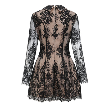 Aurohaya Aleksandra Black Floral Lace Mini Dress