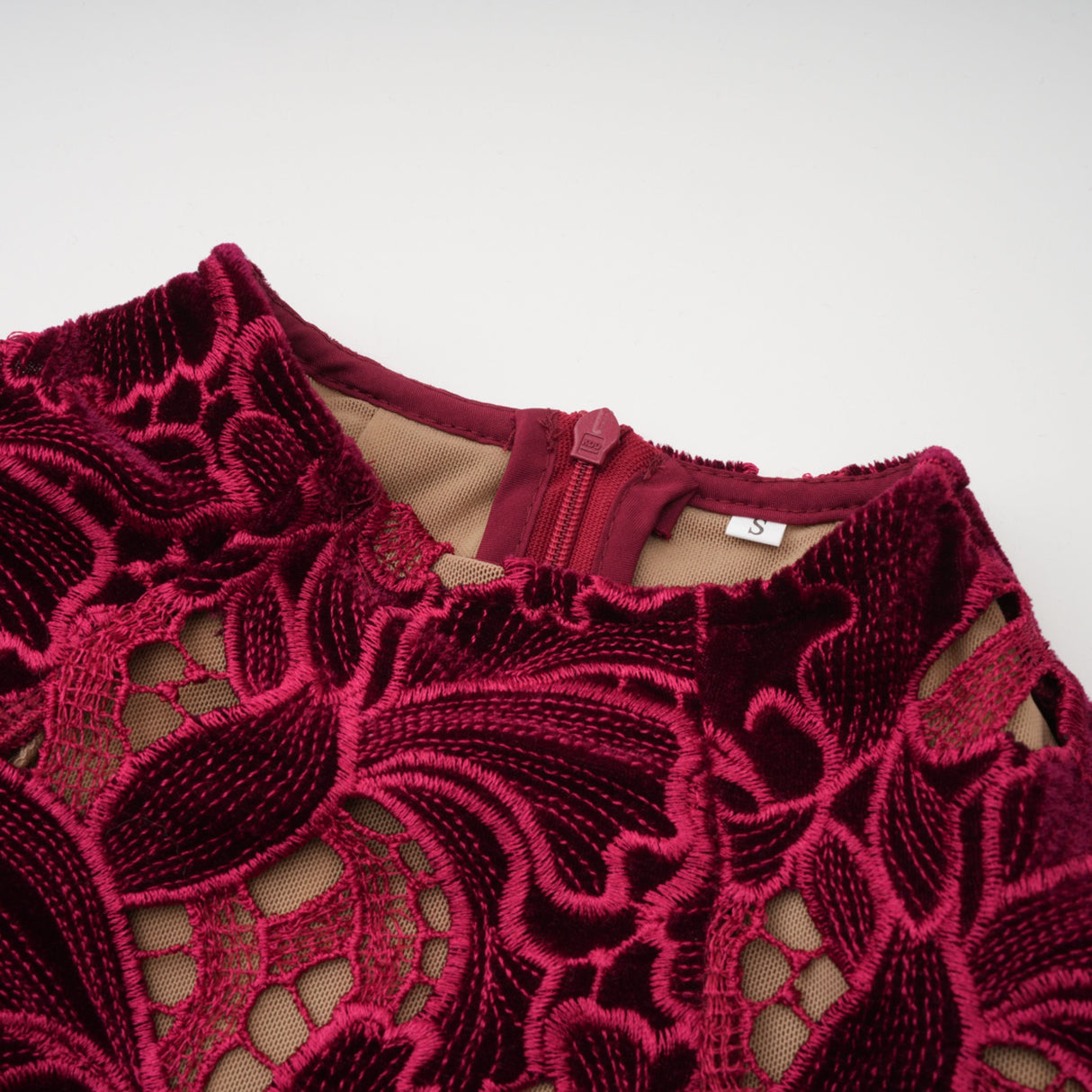 Aurohaya Hafdis Red Floral Embroidered Midi Dress