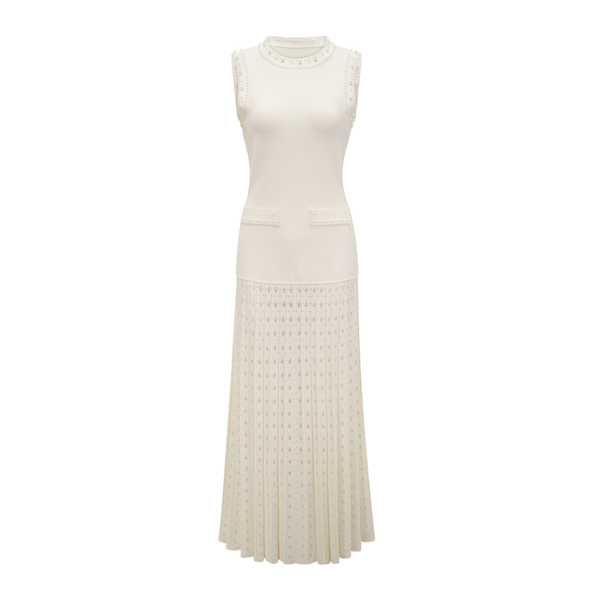 Aurohaya Donatienne white faux-pearl knitted maxi dress