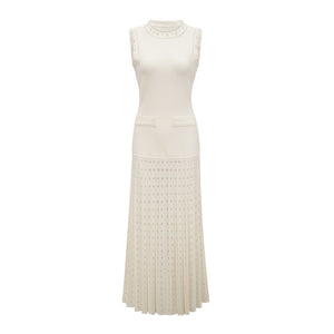 Aurohaya Donatienne white faux-pearl knitted maxi dress
