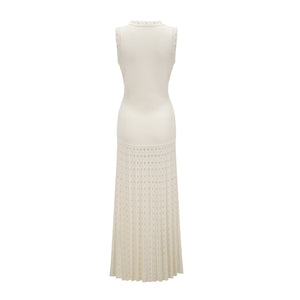 Aurohaya Donatienne white faux-pearl knitted maxi dress