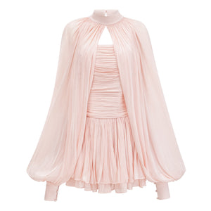 Aurohaya Bernice Pink Glossy Cape & Dress Set