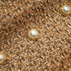 Aurohaya Arna Gold Round Neck Tweed Mini Dress