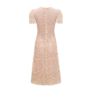 Aurohaya Bérengère Neutrals Faux-flower Crochet Midi Dress