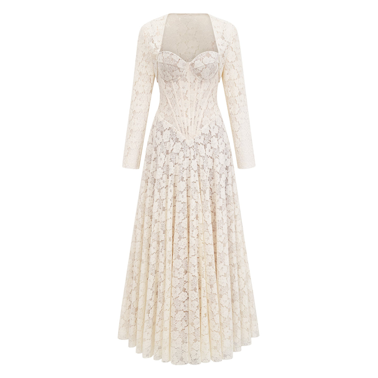 Aurohaya Celina White Lace Corset Maxi Dress