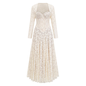 Aurohaya Celina White Lace Corset Maxi Dress