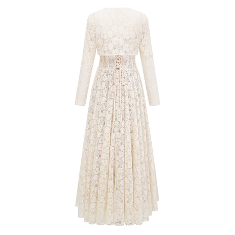 Aurohaya Celina White Lace Corset Maxi Dress