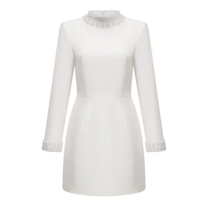 Aurohaya Bernadette White Faux Pearl Mini Dress