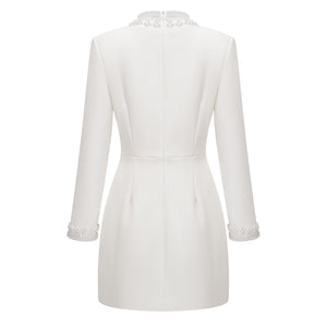 Aurohaya Bernadette White Faux Pearl Mini Dress