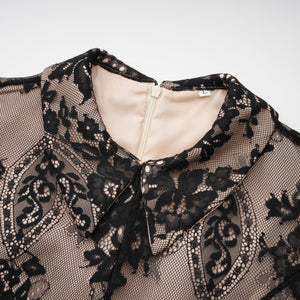 Aurohaya Aleksandra Black Floral Lace Mini Dress