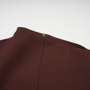 Aurohaya Dora brown asymmetrical-neck puff mini dress