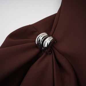 Aurohaya Dora brown asymmetrical-neck puff mini dress