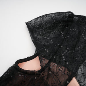Aurohaya Velia Black Lace Glitter Tulle Maxi Gown