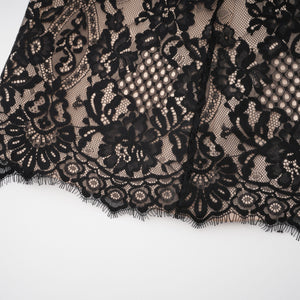Aurohaya Aleksandra Black Floral Lace Mini Dress