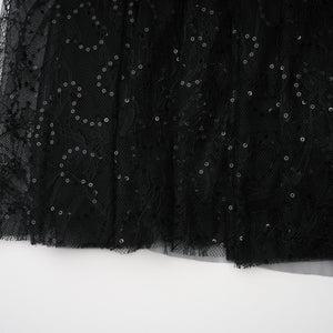 Aurohaya Velia Black Lace Glitter Tulle Maxi Gown