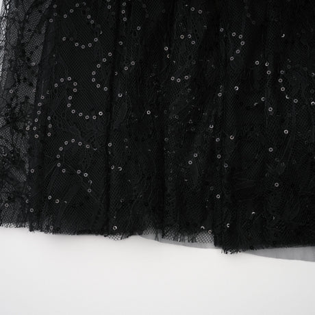 Aurohaya Velia Black Lace Glitter Tulle Maxi Gown