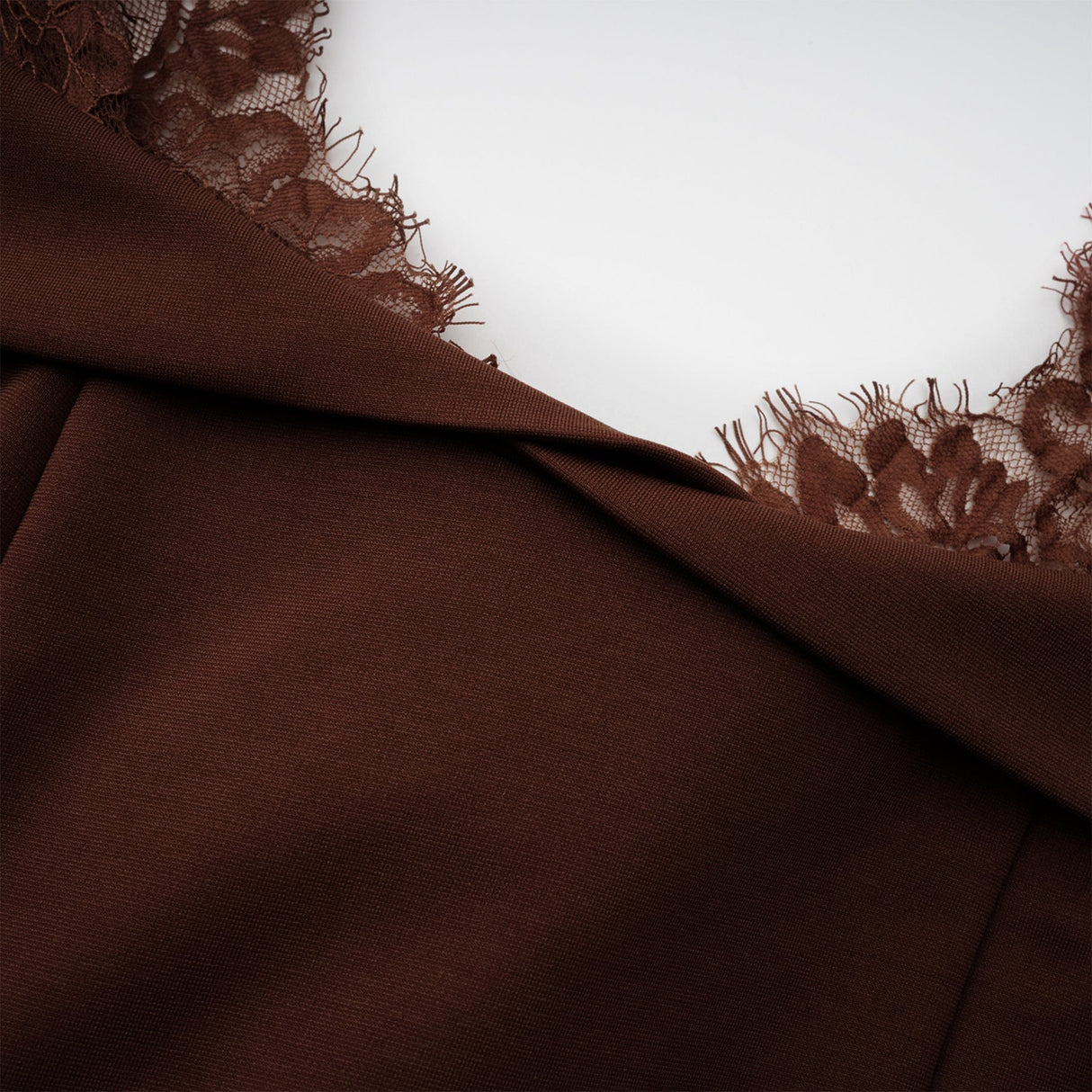 Aurohaya Georgiana Brown Lace Panel Flared Maxi Gown