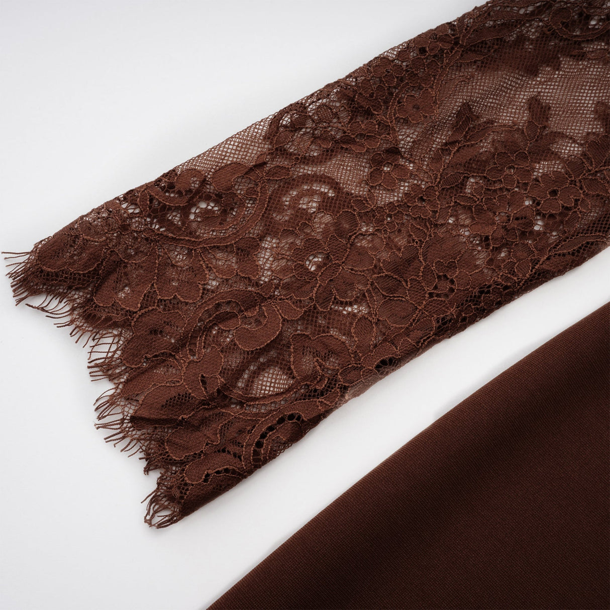 Aurohaya Georgiana Brown Lace Panel Flared Maxi Gown