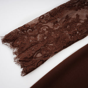 Aurohaya Georgiana Brown Lace Panel Flared Maxi Gown
