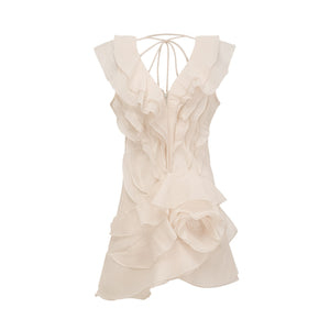 Aurohaya Hélène faux-flower layered ruffled mini dress