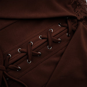 Aurohaya Georgiana Brown Lace Panel Flared Maxi Gown