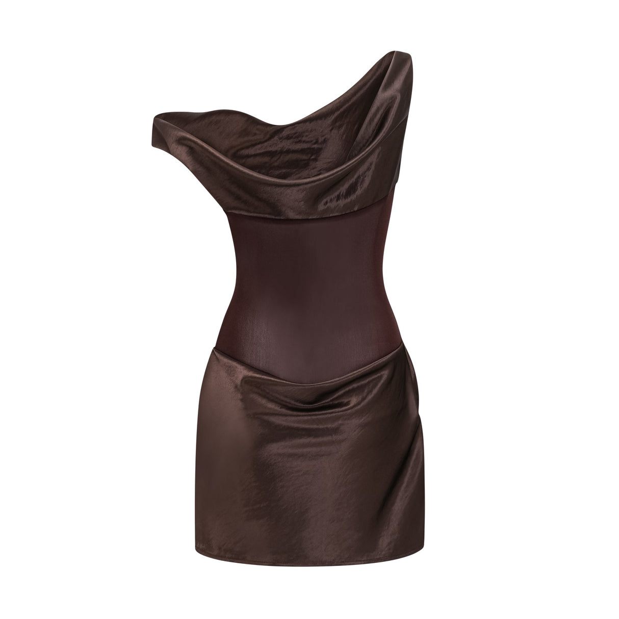 Aurohaya Pernilla Brown One Shoulder Satin Mini Dress