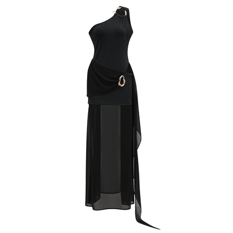 Aurohaya Tiziana Black One Shoulder Cut Out Maxi Dress
